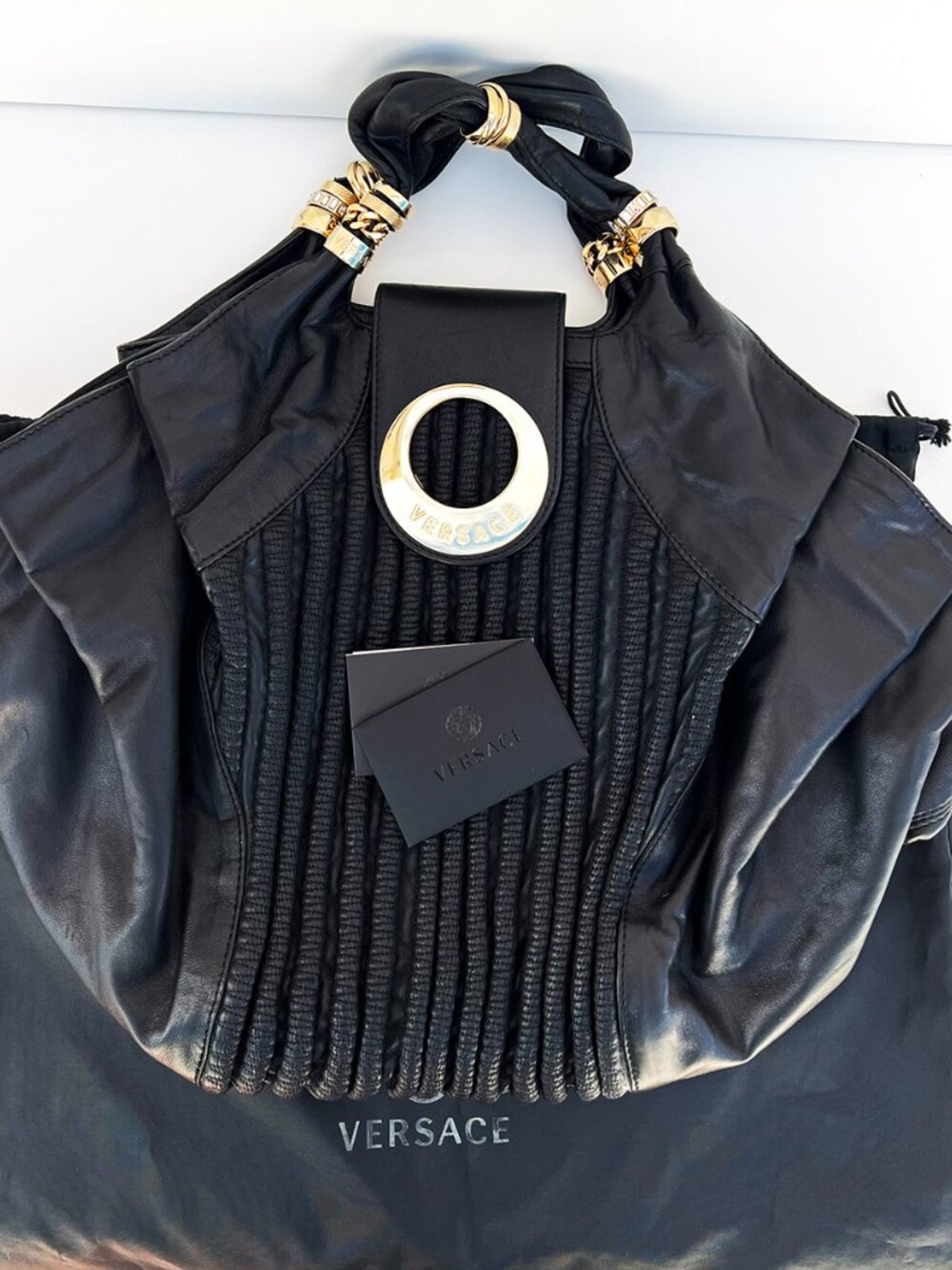 Gorgeous!! Authentic VERSACE Mainline Black Leather Hobo Bag - Picture 3 of 16
